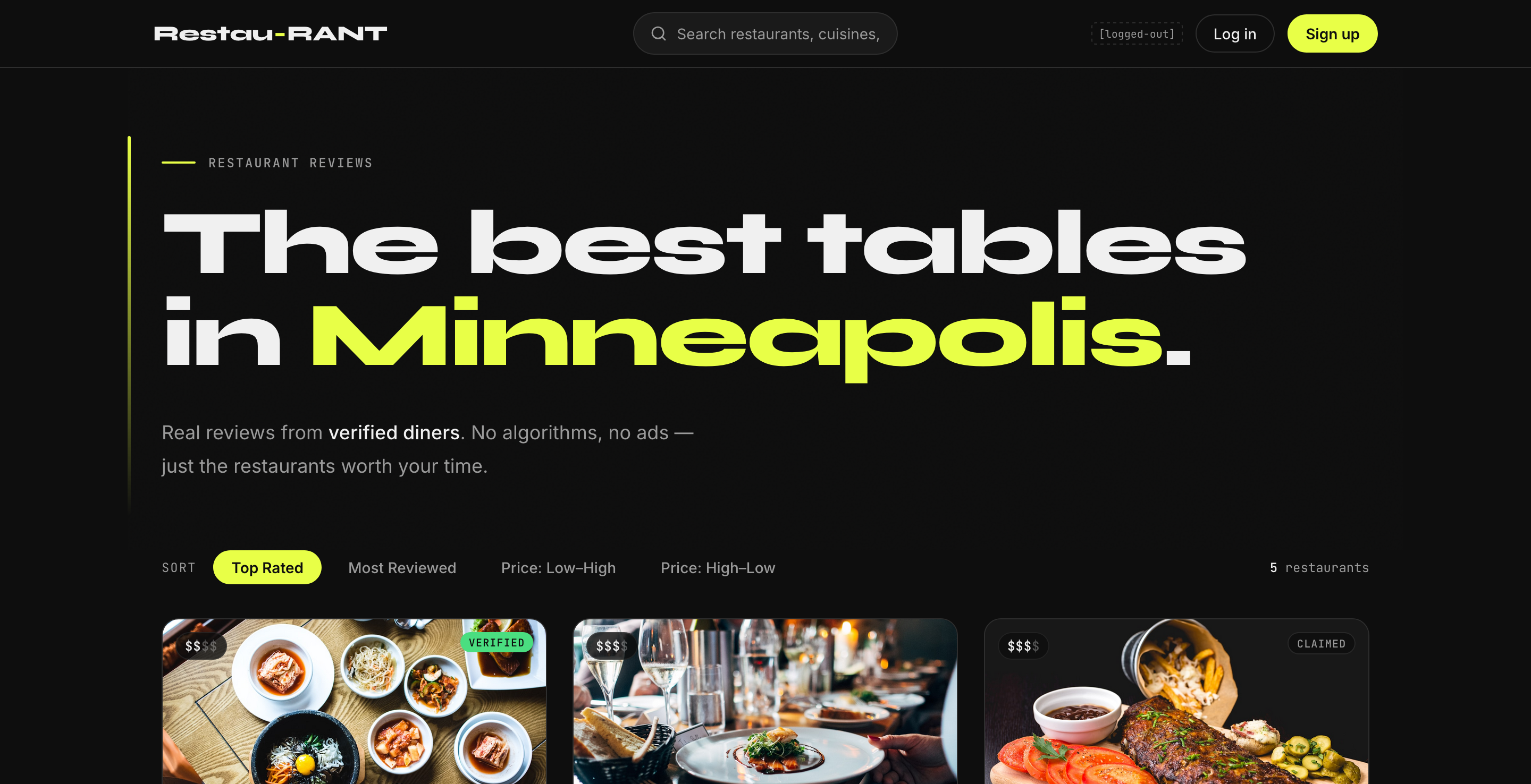 a screenshot of the new Minneapolis based review site, Restau rant